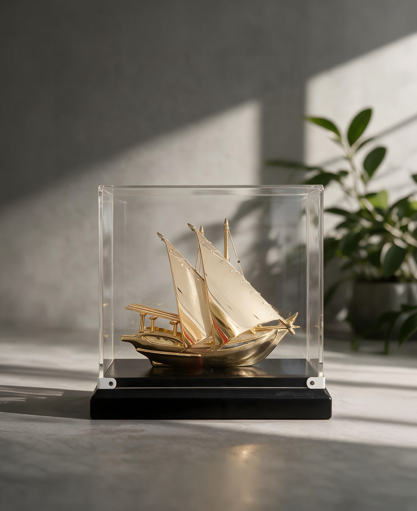 boat with acrylic case & wooden base M